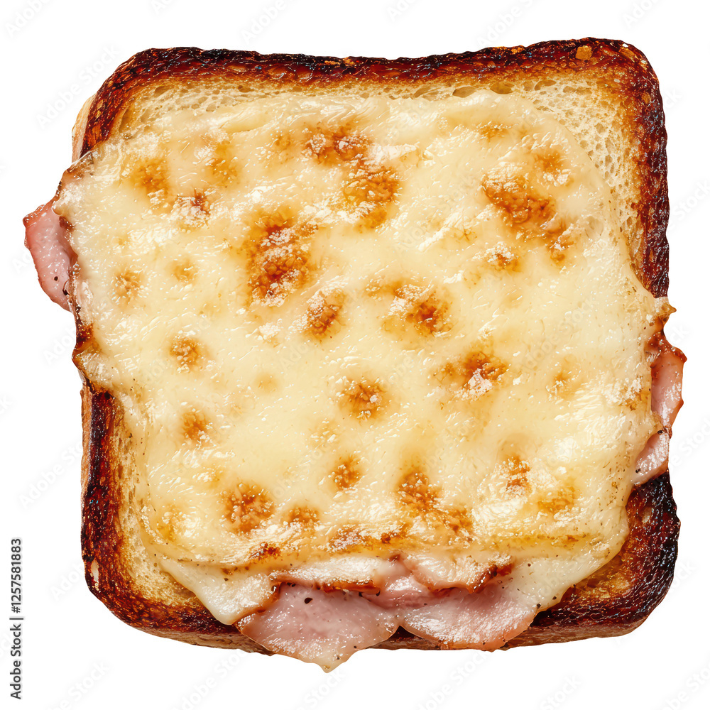 Poster a slice of toast with cheese and ham on it