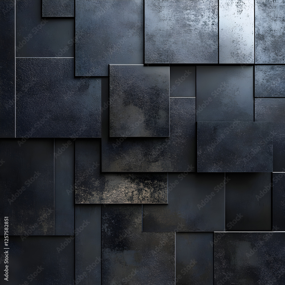 Poster abstract metal geometry: a mesmerizing arrangement of square and rectangular metal panels, each subt