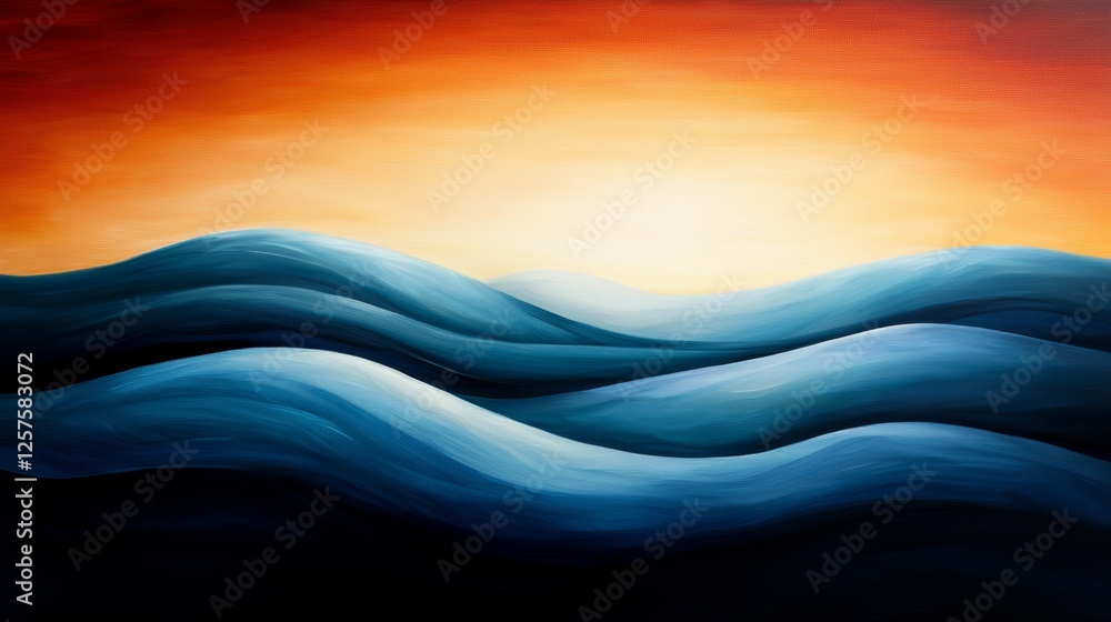 Wall mural A painting of a sunset over a body of water