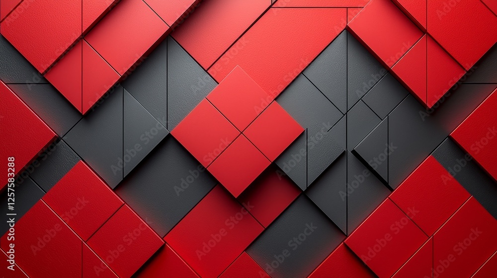 Poster an abstract red background composed of polygons, cubes, and gradient elements