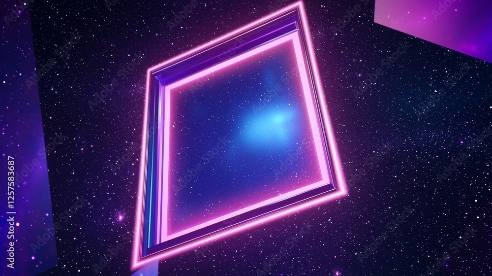 Poster neon rectangle frame or horizontal neon sign design. geometric glow outline shape or laser glowing l