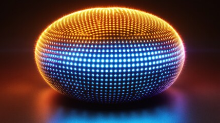 Illuminated sphere, vibrant colors, studio setting, abstract design, digital art