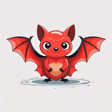 Cute red bat cartoon illustration on plain white background