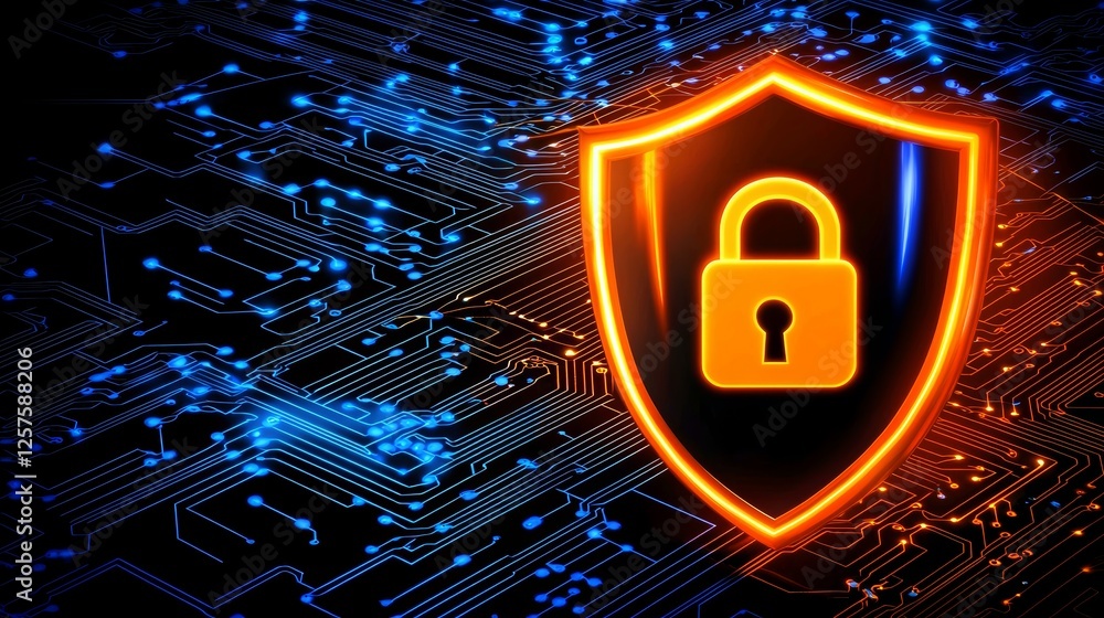 Poster cyber ​​security and data protection, internet network security, safeguarding business and financial