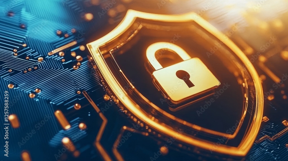 Poster protecting business and financial transaction data from cyber attacks, ensuring cybersecurity and in