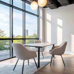 modern office meeting space with window view