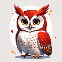 Cute red owl cartoon illustration on plain white background