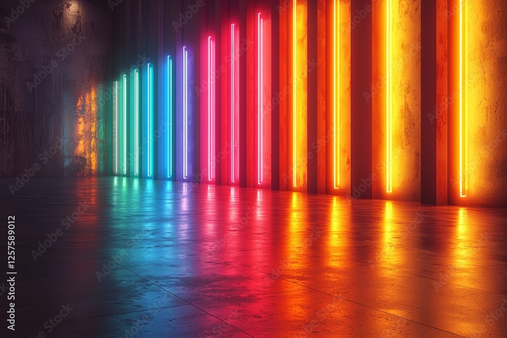 Poster an abstract background with neon lights and glowing ascending lines