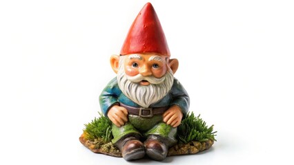 Garden Gnome Figurine on White Background