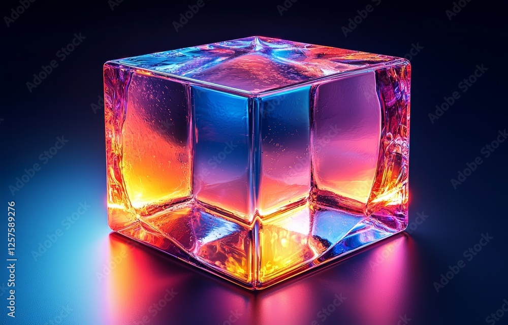Poster an abstract stock image showcasing geometric forms and architectural structures in dazzling neon col