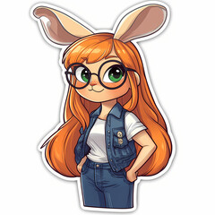 Cute rabbit character with glasses and stylish outfit in a playful pose. Generative AI