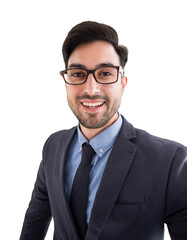 Portrait of only one Man. White Background.