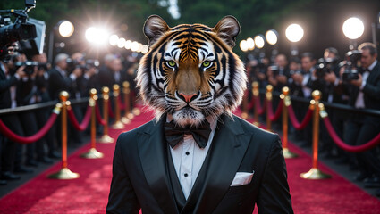 Regal Tiger Wearing a Custom-Fitted Suit, Exuding Strength and Sophistication in a Stunning Artistic Animal Portrait