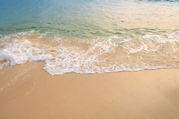 nature of the beach and sea Summer with sunshine, sandy beaches, clear blue waters sparkling against the blue sky. On an island with good ecology and environment Background for summer vacation