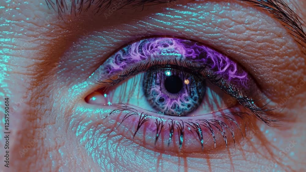 Aufkleber a cosmic eye with glowing nebula-like textures in the iris, creating a mesmerizing and futuristic ef