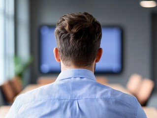 Fototapeta premium man in meeting watching presentation on screen
