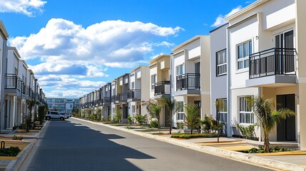 Modern townhouse street, sunny day, suburb,  real estate