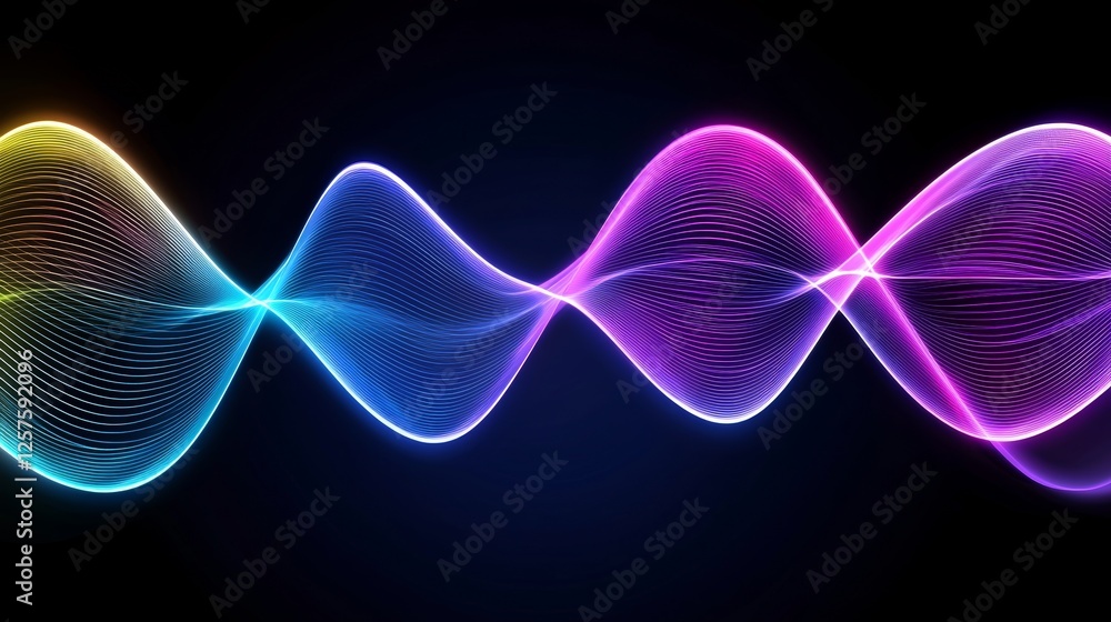 Poster fiber optic cables, vibrant and neon, speedily move to create abstract patterns of multicolored ligh