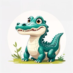 Fototapeta premium Cute white crocodile cartoon illustration on plain white background