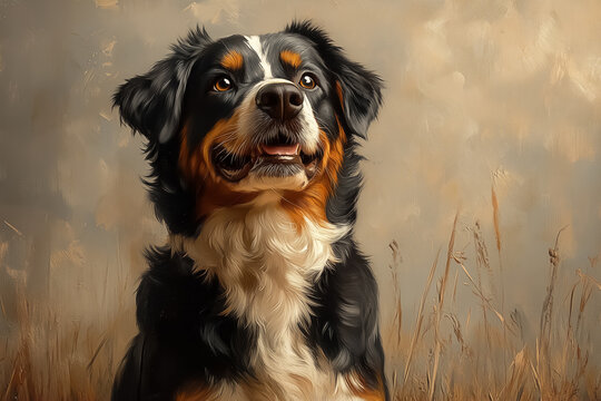 Dog gazing up at the viewer with soulful eyes in a warm and inviting atmosphere soft colors highlight loyalty and devotion showcasing a beautiful companion