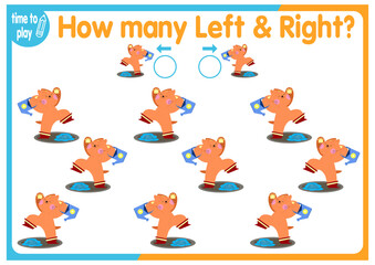 
children's educational game, tasks. count how many elements will be placed on the right and how many on the left. cat. animal.