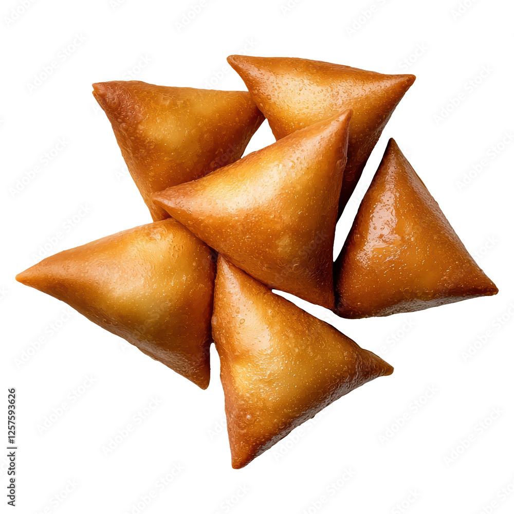 Poster a stack of triangular pastries with a white background