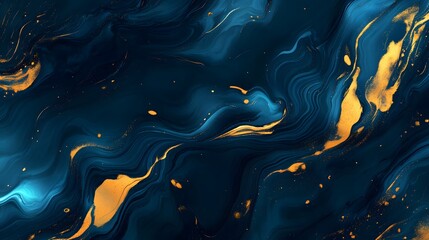 Abstract Navy Blue and Gold Marble Texture Background Swirling Liquid Art Design