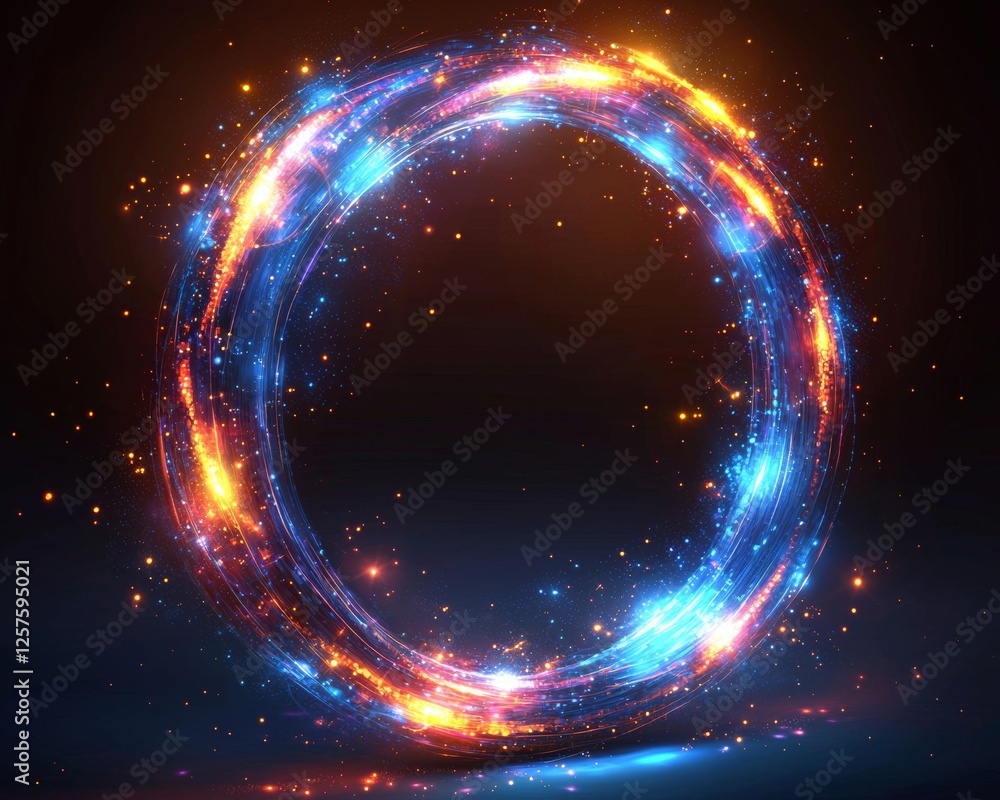 Aufkleber an abstract design featuring glowing circle lines against a dark blue background. modern, shimmering