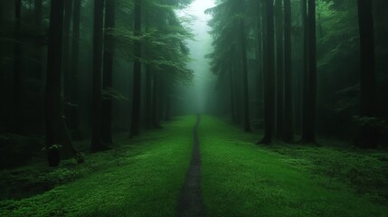 A path in the middle of a lush green forest