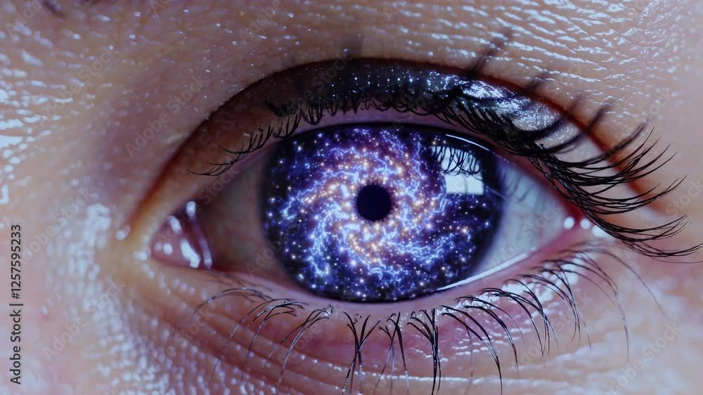Aufkleber a cosmic eye with glowing nebula-like textures in the iris, creating a mesmerizing and futuristic effect