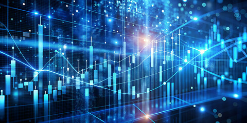 Obraz premium Abstract Background Of Financial Data With Glowing Lines And Light Effects for