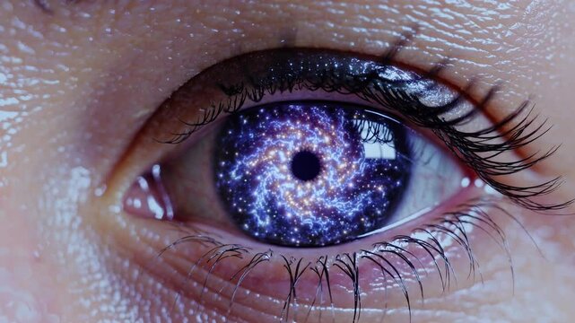 a cosmic eye with glowing nebula-like textures in the iris, creating a mesmerizing and futuristic effect