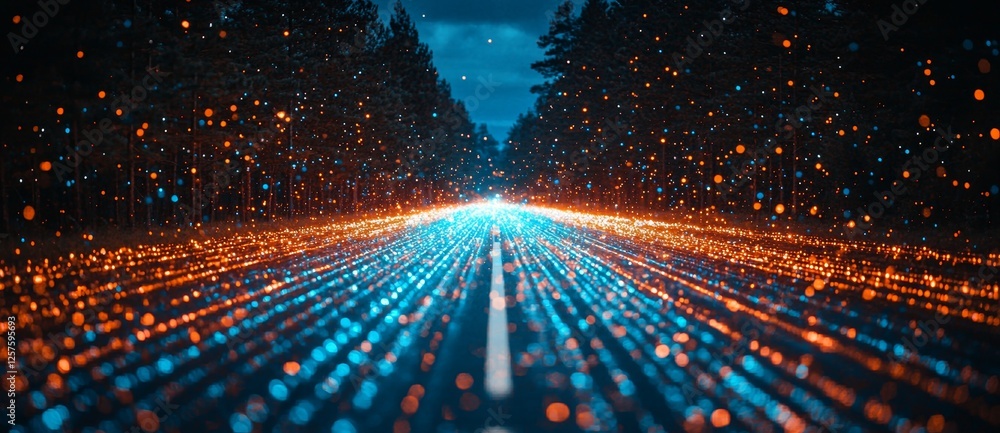 Poster an abstract 3d visualization of the digital internet with high-speed motion blur within a cyber spac