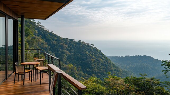 Mountaintop balcony view; serene ocean vista - Powered by Adobe