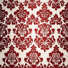 Red wallpaper vintage flock with red damask design on a white background retro vintage style