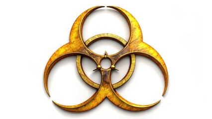 Biohazard Symbol, Golden, Rusty, Isolated, White Background
