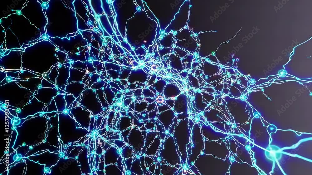 Aufkleber molecular structures forming and shifting, with transparent liquid-like connections and glowing part