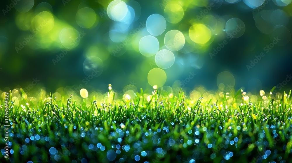 Aufkleber a serene sunny spring meadow with lush green grass and a clear blue sky. the background is abstract 