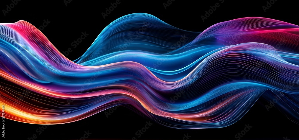 Poster a 3d render showcases an abstract, colorful background filled with high-speed light trails, creating