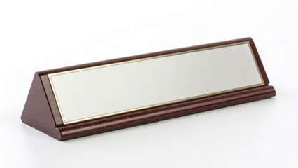 Desk Nameplate, Brown, Rectangular, Triangular Base, White Background