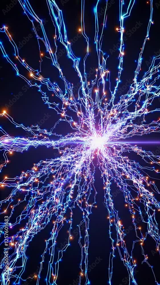 Poster molecular structures forming and shifting, with transparent liquid-like connections and glowing particles