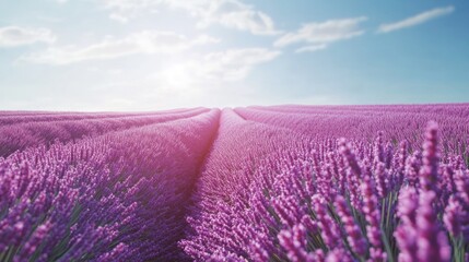 Obraz premium A vibrant lavender field under a sunny sky, showcasing nature's beauty and tranquility.