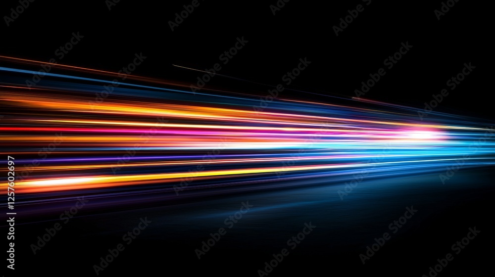 Poster an abstract rainbow spectrum with glowing parallel lines set against a dark background, generative a