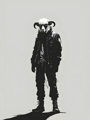 Fototapeta premium The image of the sheep has unique lines and color.