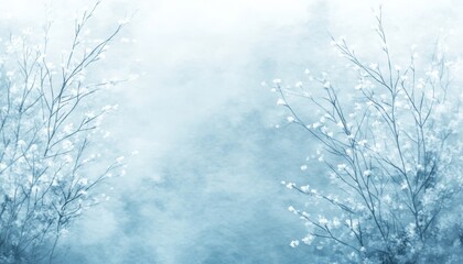 Soft Cyan Watercolor Background, Detailed Meadow Flowers with Gentle Tones, Airy Feel