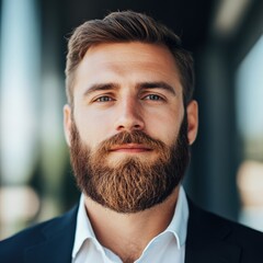 portrait of a bearded man in a suit.