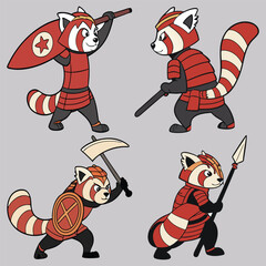 Set of Red warior pandas