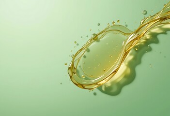 Elegant shot featuring a flowing golden liquid with soft green background
