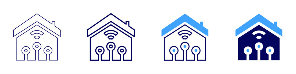 Intelligent home systems icon in 4 different styles. Thin Line, Line, Bold Line, Duotone. Duotone style. Editable stroke