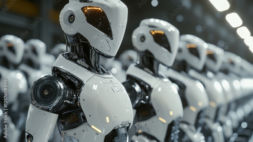 Aufkleber robotic systems powered by ai inspecting product quality on an assembly line in a high-tech manufact